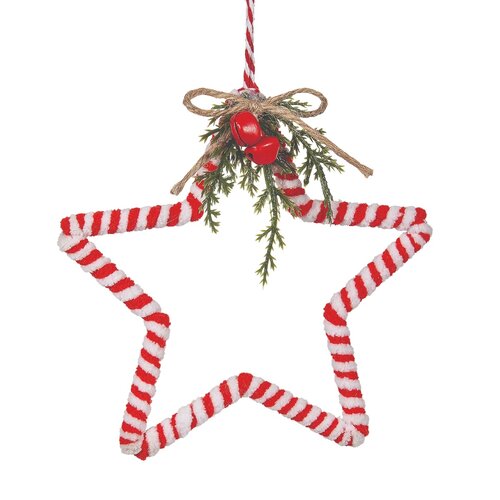 Red and White Striped Star Ornament with Jingle Bells