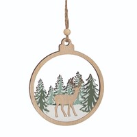 Natural Green Wooden Roe Deer and Forest Ornament