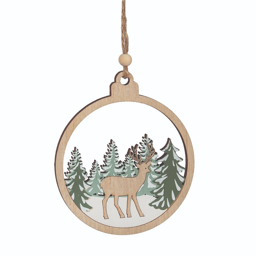 Natural Green Wooden Roe Deer and Forest Ornament - Photo 0