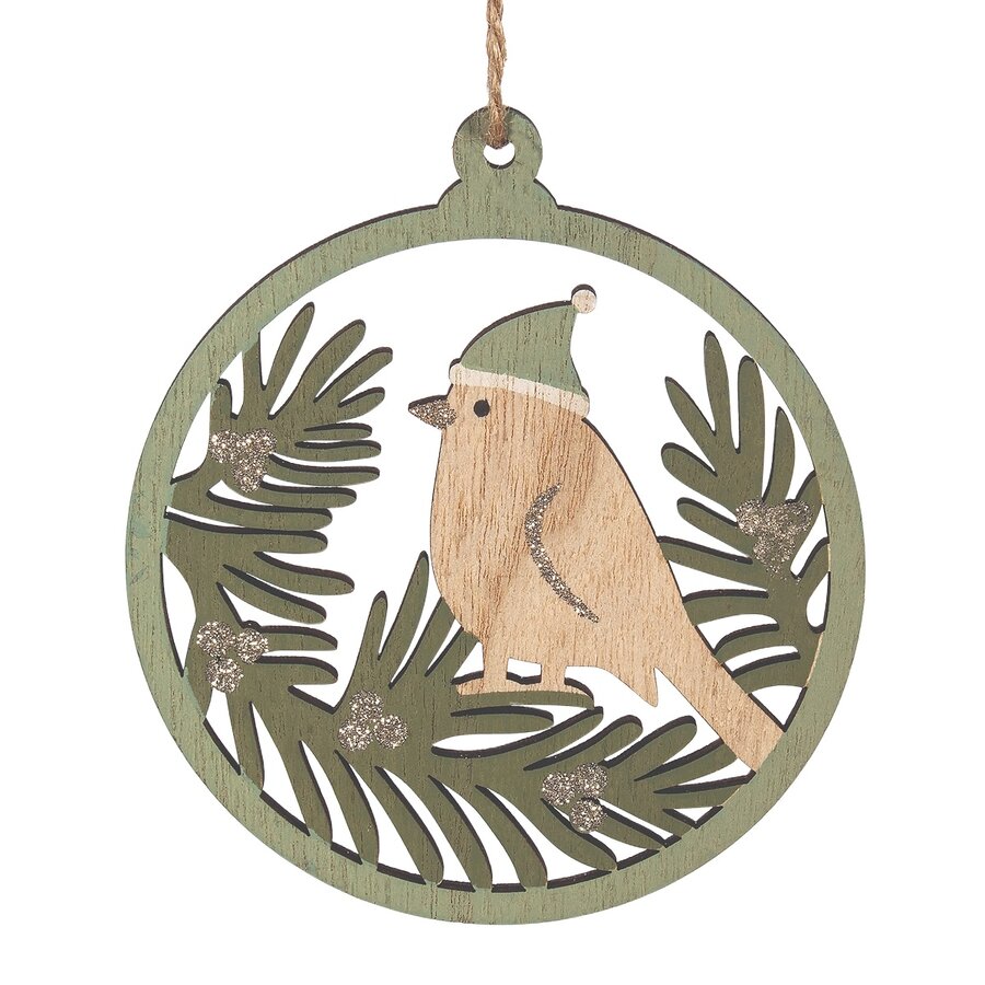 Wooden ornament with natural green bird - Photo 0