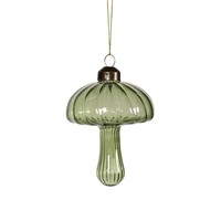 Transparent Green Ribbed Glass Mushroom Ornament