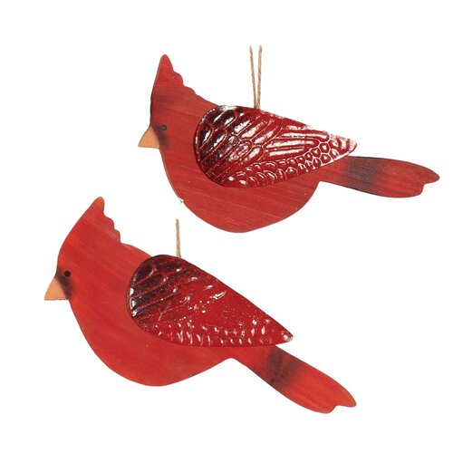 Ornement Cardinal en bois rouge avec ailes en métal - assortis