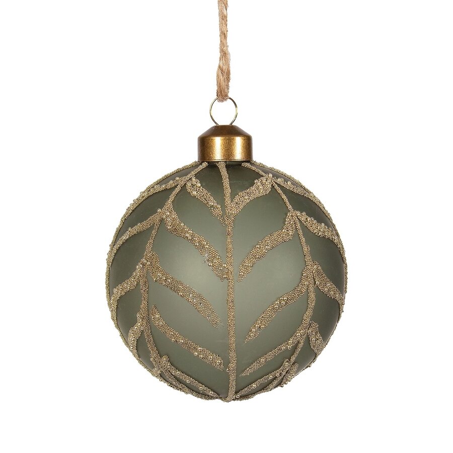Green Frosted Glass Chevron Pattern Ornament Ball - Photo 0