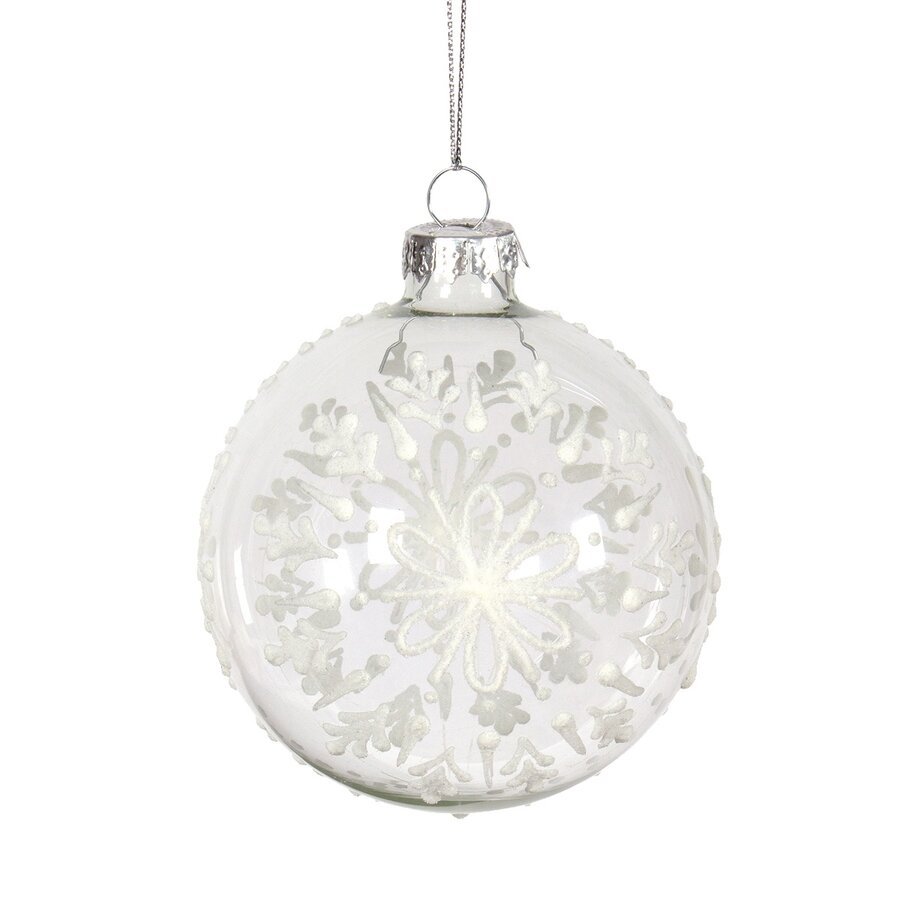 Ornement boule en verre motif de flocon de neige N026 - Photo 0