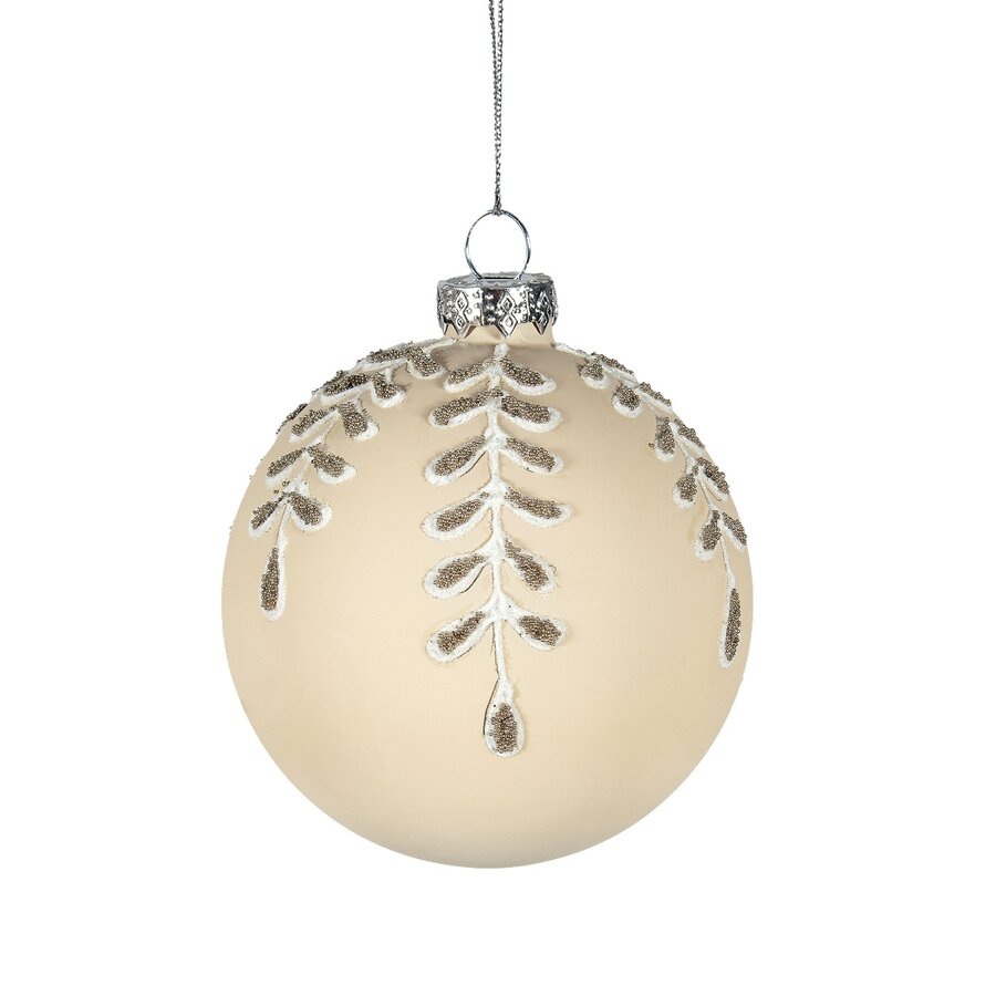 Ivory Glass Ball Ornament with Glitter Branches - Photo 0