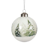 Ornement en verre blanc nacré avec motif de forêt