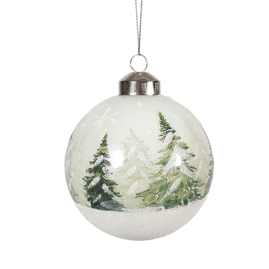Ornement en verre blanc nacré avec motif de forêt - Photo 0