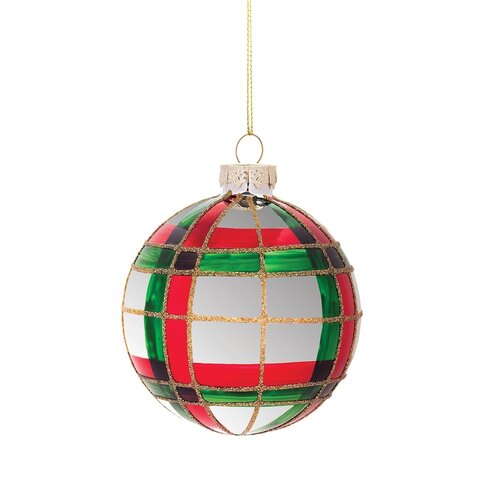 Shiny Silver Tartan Glass Ball Ornament