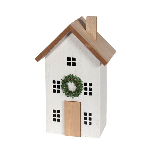 White Wooden House with Crown 8.5 inches