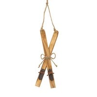Ornement de skis en bois naturel 7 pouces