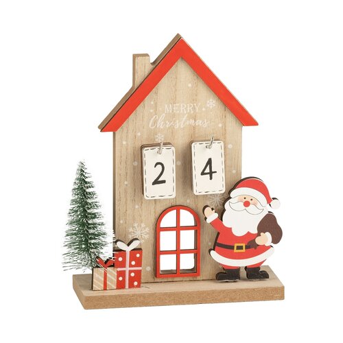 Décompte de Noël en bois Santa et sapin
