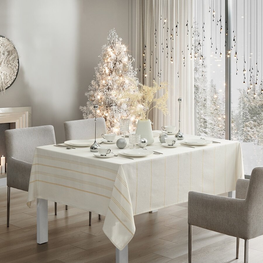 Solace Ivory and Gold Tablecloth 60 x 84 inches - Photo 1
