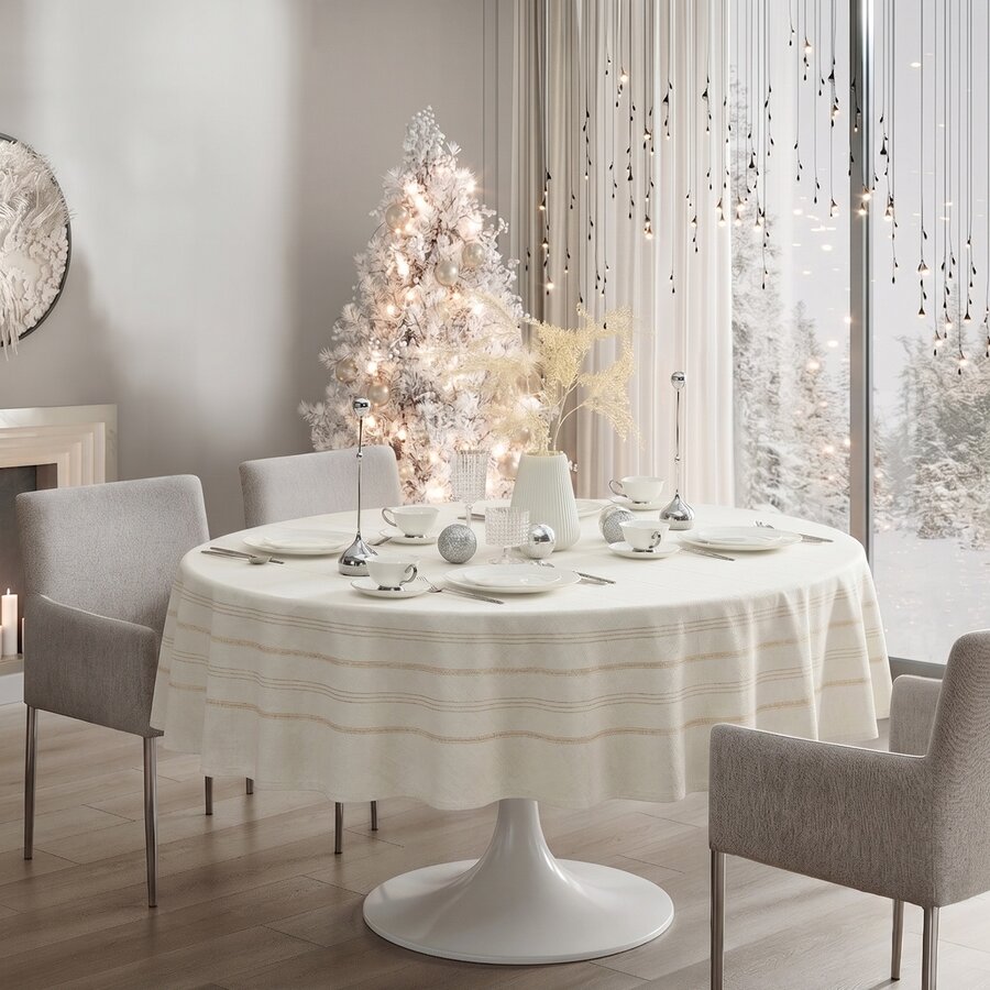 Solace Round Ivory and Gold Tablecloth, 72 inches - Photo 1