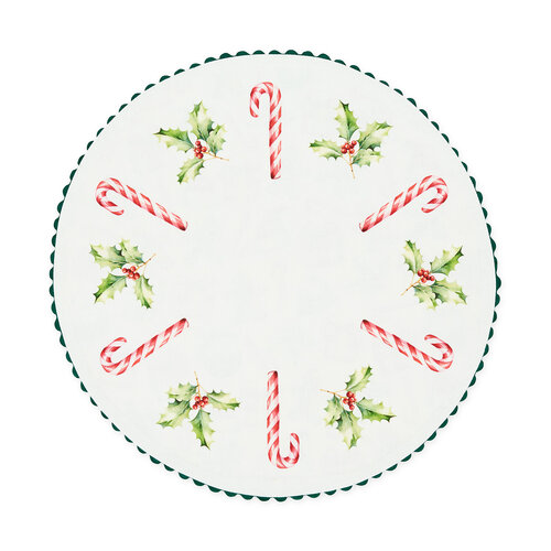 Round Reversible Candy Cane and Holly Placemat