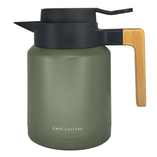 Green thermal carafe with wooden handle
