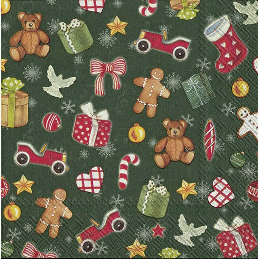 Serviettes de table cocktail papier festives motif Jouets de Noël - Photo 1
