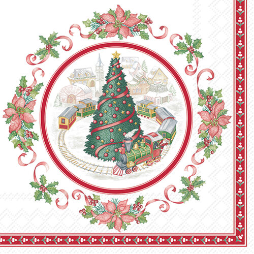 Serviettes de table papier - Train de Noël