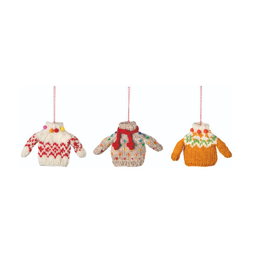 Set of 3 Felt Holiday Sweater Ornaments