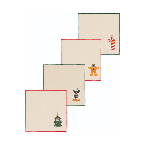 Serviette de table Chats et boules de Noël, ensemble de 4