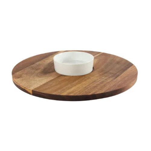 Acacia Lazy Susan with Ceramic Dish