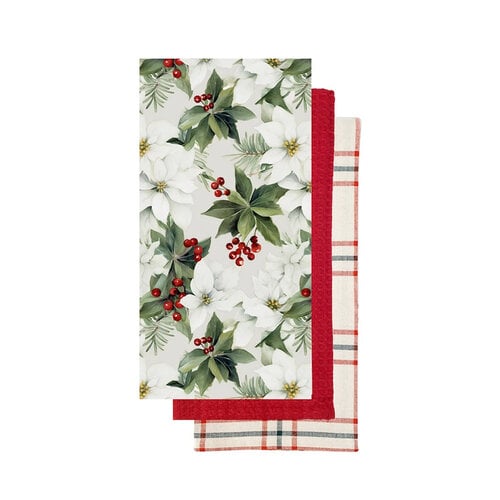 White Poinsettia Dish Towel Set of 3