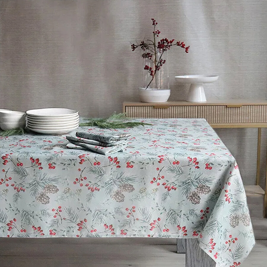 Nappe à motif botanique hivernal 60 x 120 pouces - Photo 1