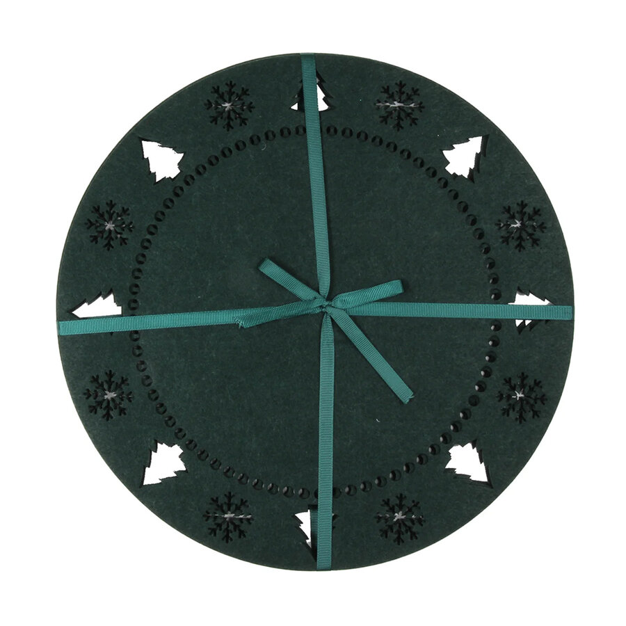 Round Forest Green Felt Christmas Placemat Set of 4 - Photo 0