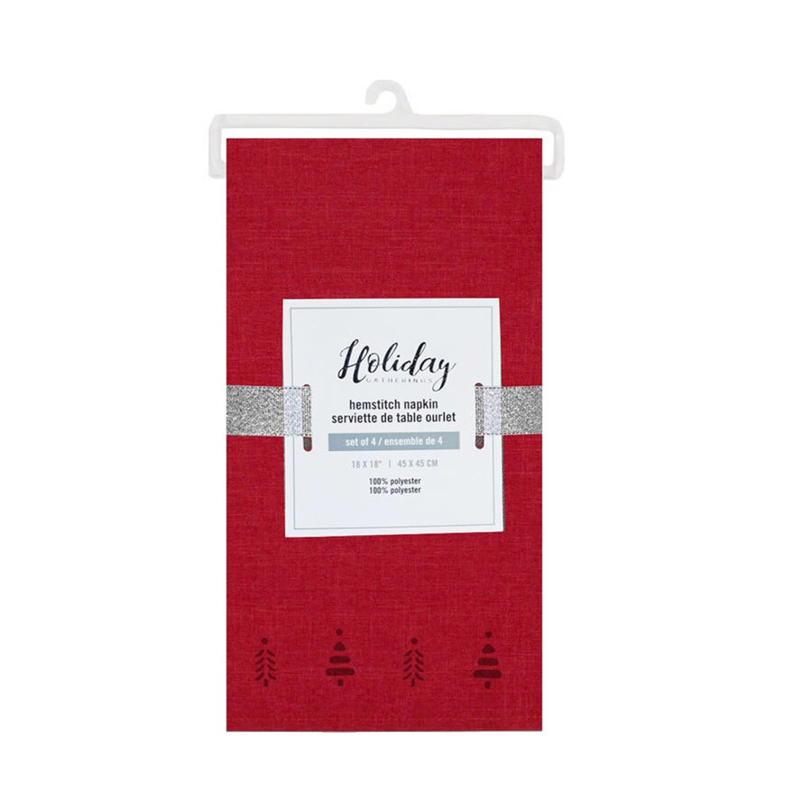 Red Hemstitched Table Napkins Set of 4 - Photo 1