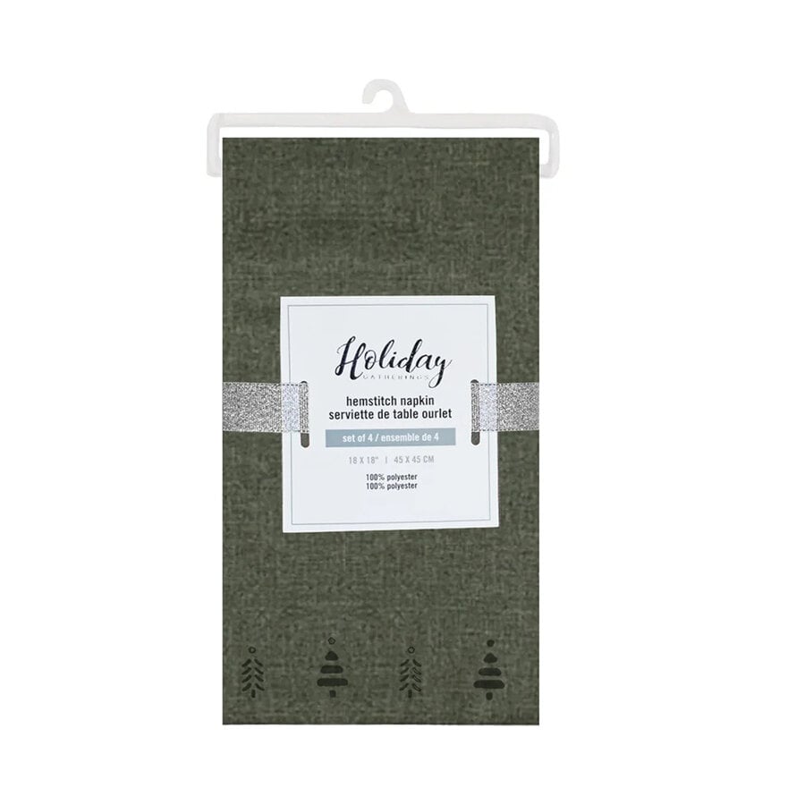 Forest Green Hemstitch Table Napkins Set of 4 - Photo 1