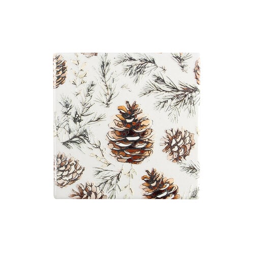 Sous-verres en céramique Pommes de pin et sapins, ensemble de 6