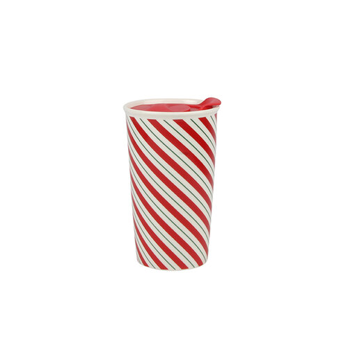 Tasse de voyage en céramique 18 oz Rayures rouges et blanches