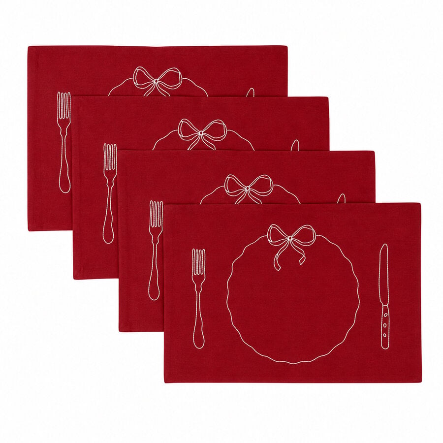 Napperons brodés rouges Bon Appétit - ensemble de 4 - Photo 1