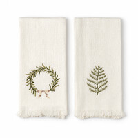 Crown and Branch Embroidered Hand Towel Set of 2