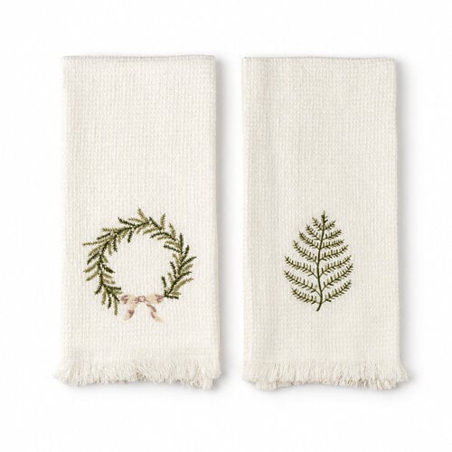 Ensemble de 2 serviettes à main brodées Couronne et branche