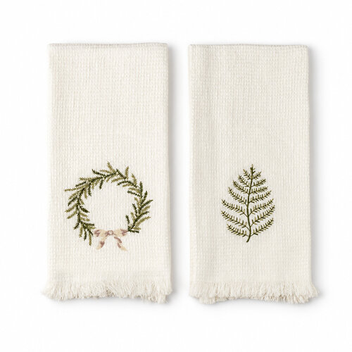Serviettes à main brodées Couronne et branche - ensemble de 2