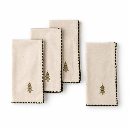 Serviette de table brodée Arbre de Noël, ensemble de 4