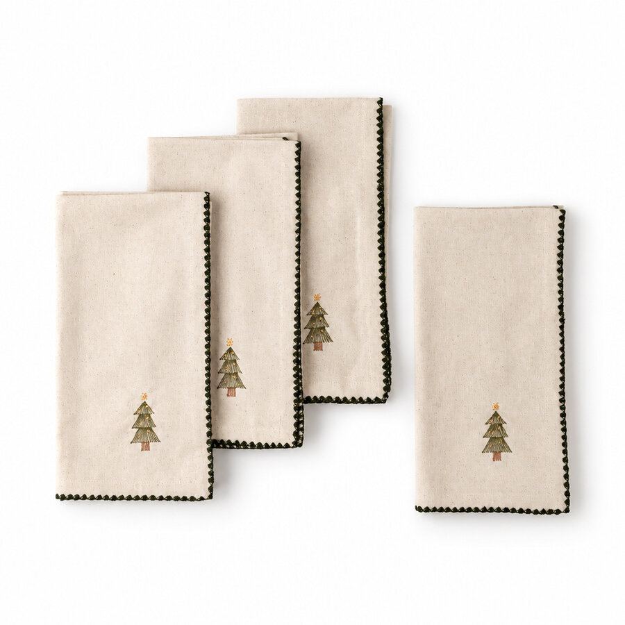 Embroidered Festive Tree Napkins Set of 4 - Photo 0