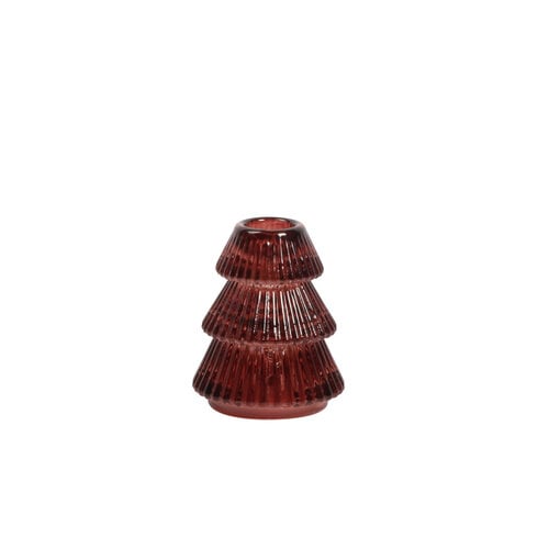 Small Red Glass Christmas Tree Candle Holder
