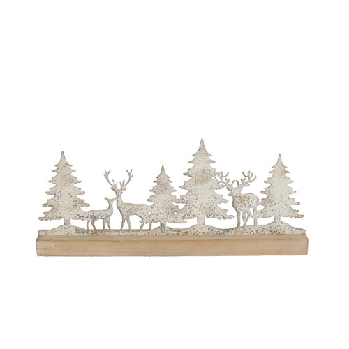 Antique White Reindeer and Christmas Tree Scene