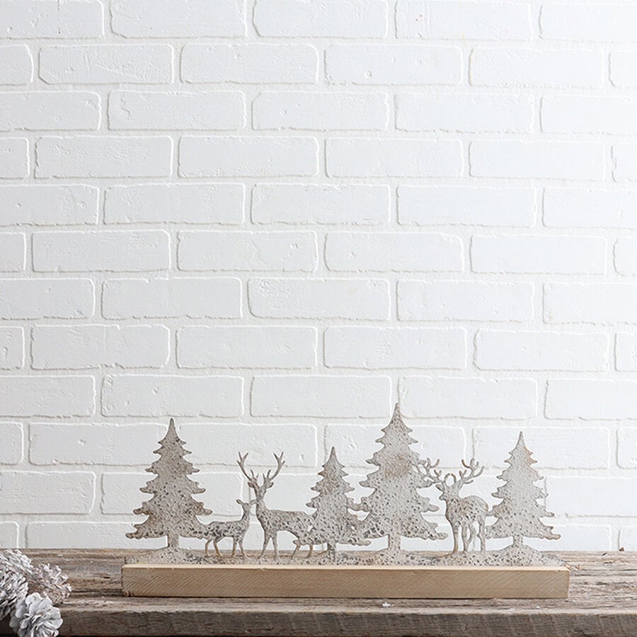 Scène de Noël Sapins et rennes blanc antique - Photo 1