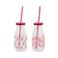 Bouteille de lait imprimée avec paille, motifs assortis