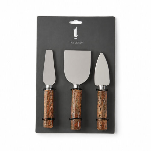 Ensemble de 3 couteaux à fromage à manche en écorce