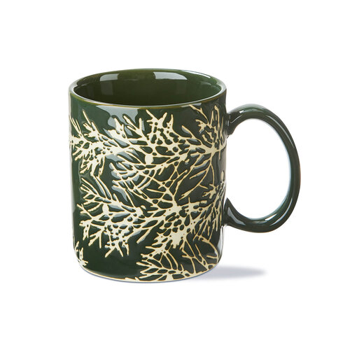 Tasse verte motif pin et genévrier