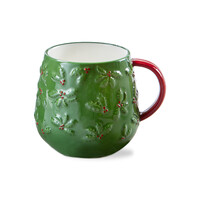 Tasse verte à relief houx