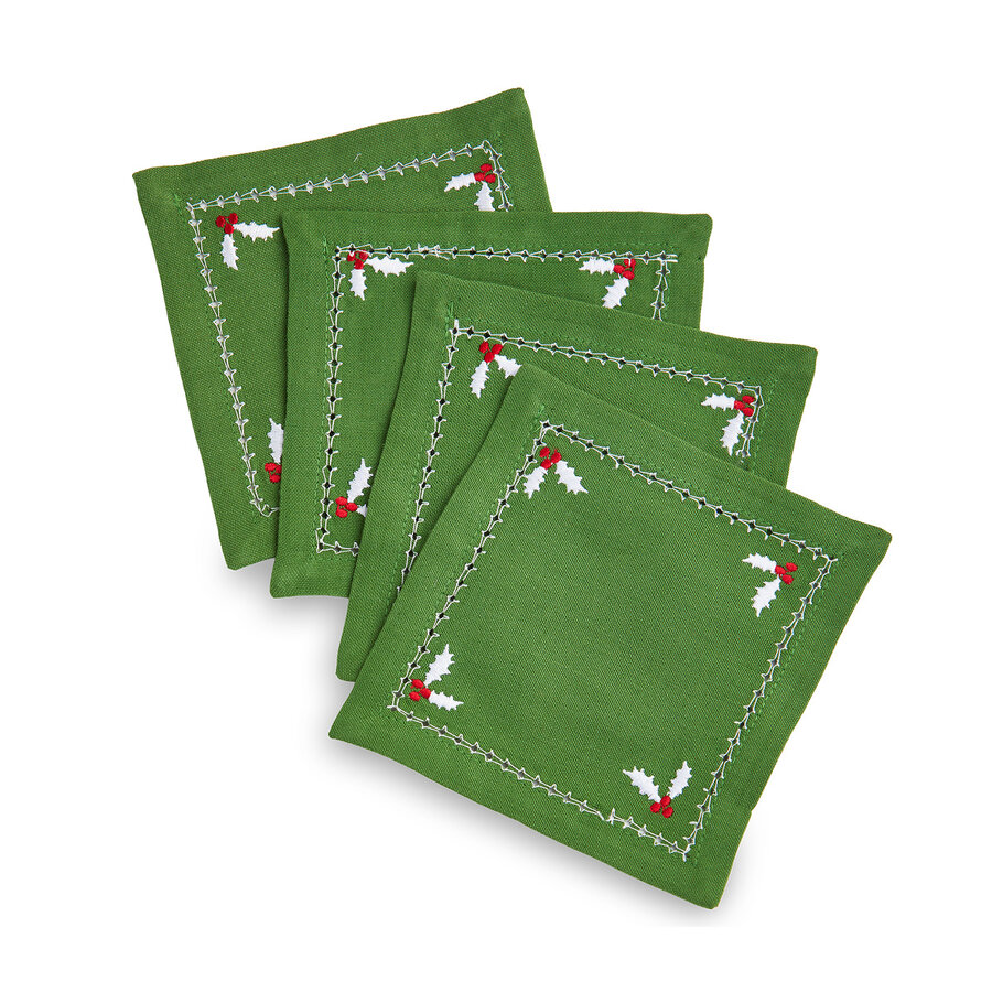 Sous-verres en coton vert Noël, ensemble de 4 - Photo 0