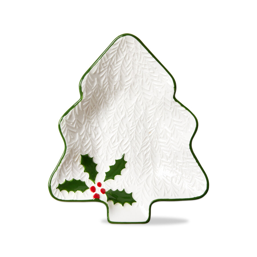 Christmas Tree Shaped Serving Platter with Holly - Photo 0