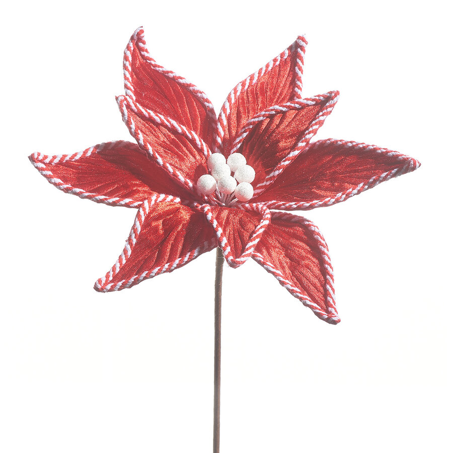 Poinsettia en velours rouge sur tige - 23 pouces - Photo 0