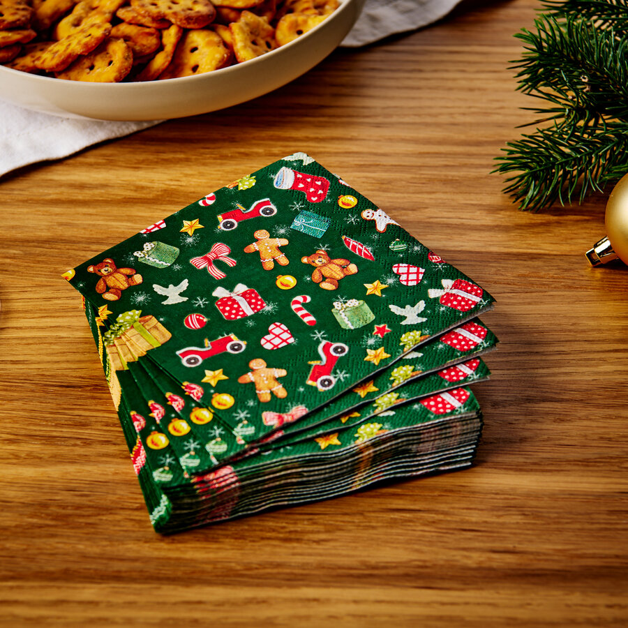 Serviettes de table cocktail papier festives motif Jouets de Noël - Photo 2