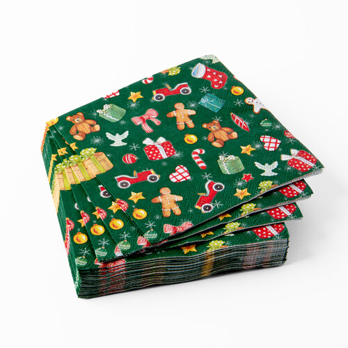 Serviettes de table cocktail papier festives motif Jouets de Noël