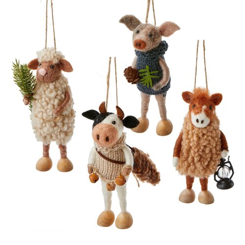 Wool Farm Animal Holiday Ornament - Assorted